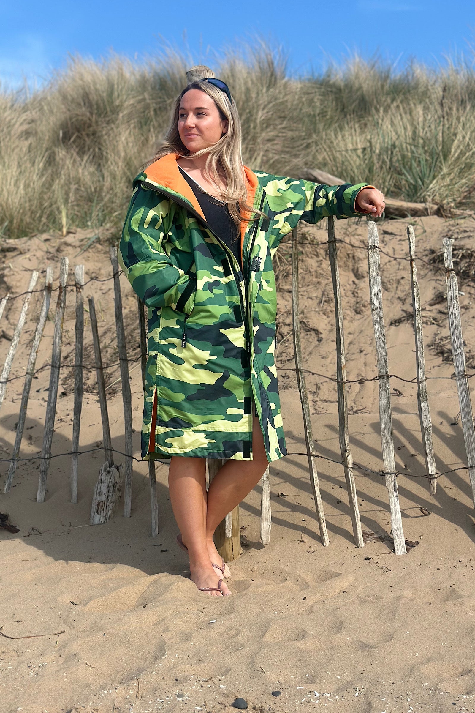 Women's Changing Robe - Stay Dry CamoLite Waterproof Coat Green/Orange StayDry Coats