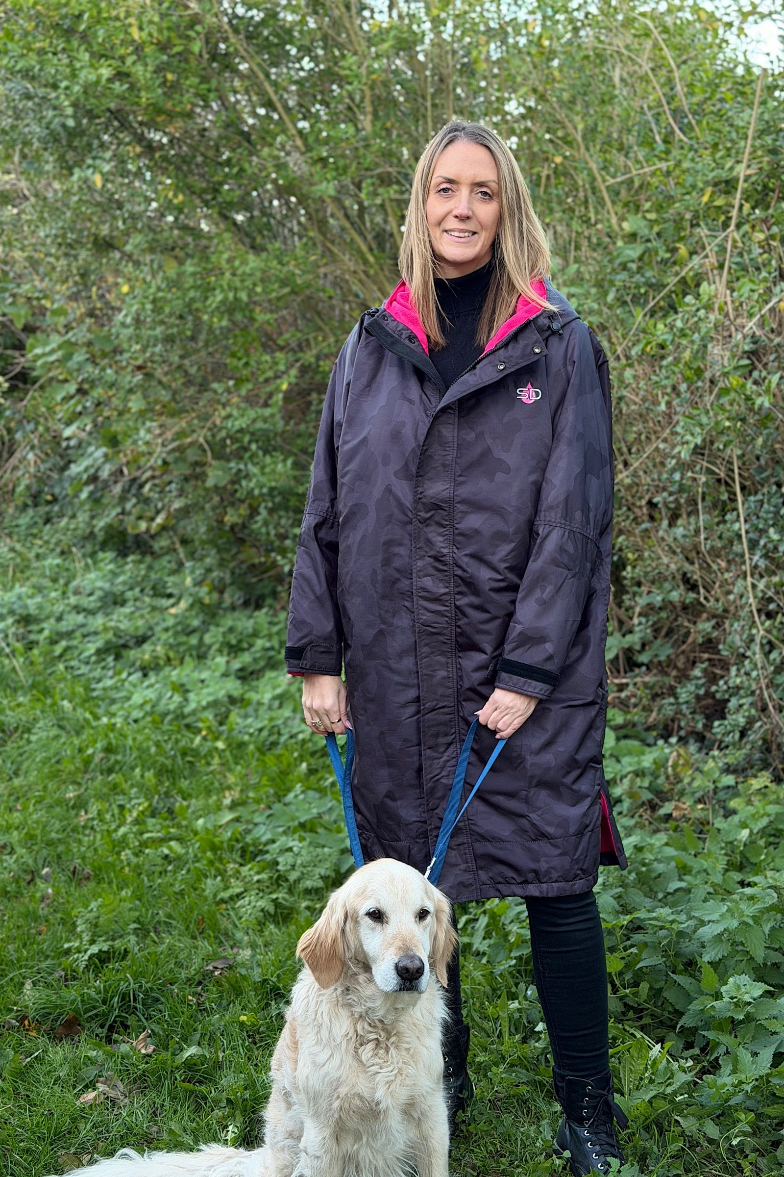 Women's Lightweight Dog walking Coat- Stay Dry Camo Graphite-Pink Fleece StayDry Coats