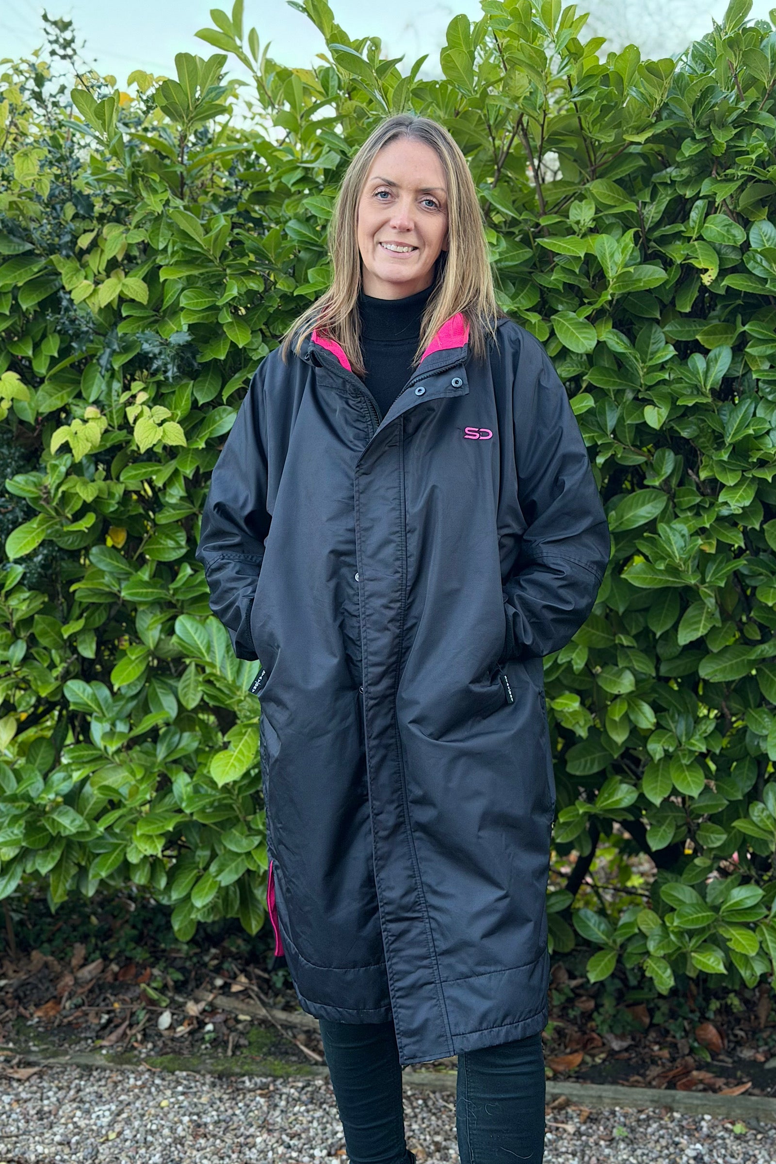 Women's Lightweight Dog walking Coat- Stay Dry Black-Pink Fleece StayDry Coats
