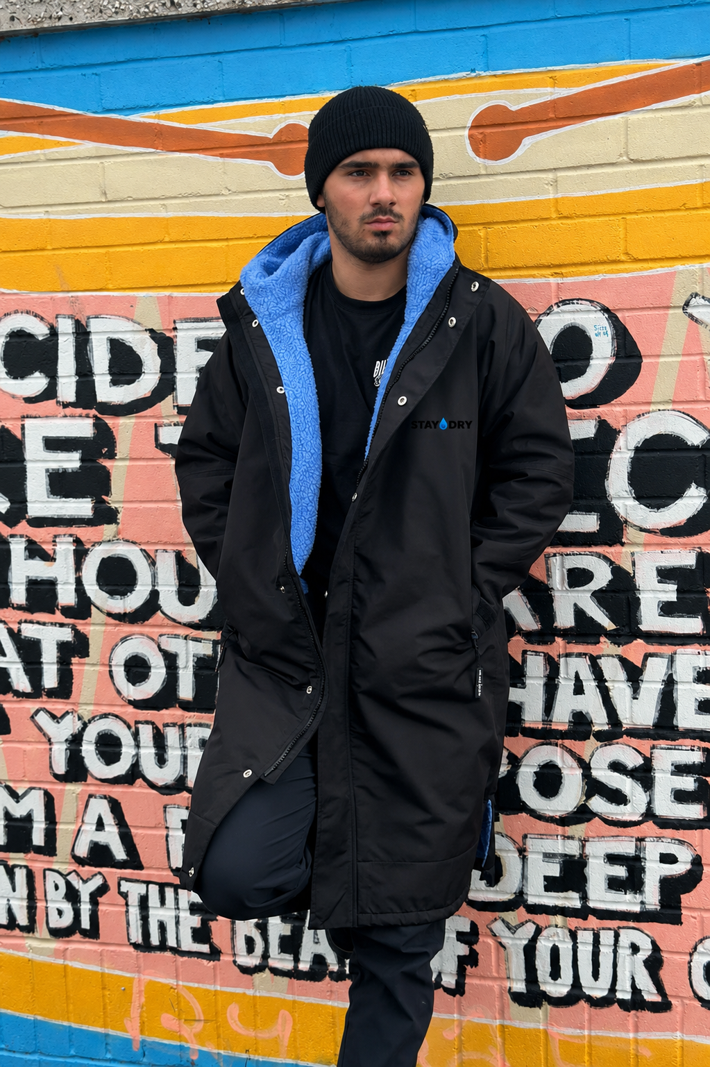 Mens Waterproof Football Coat - Rivalry Match Day, Blue Fleece StayDry Coats