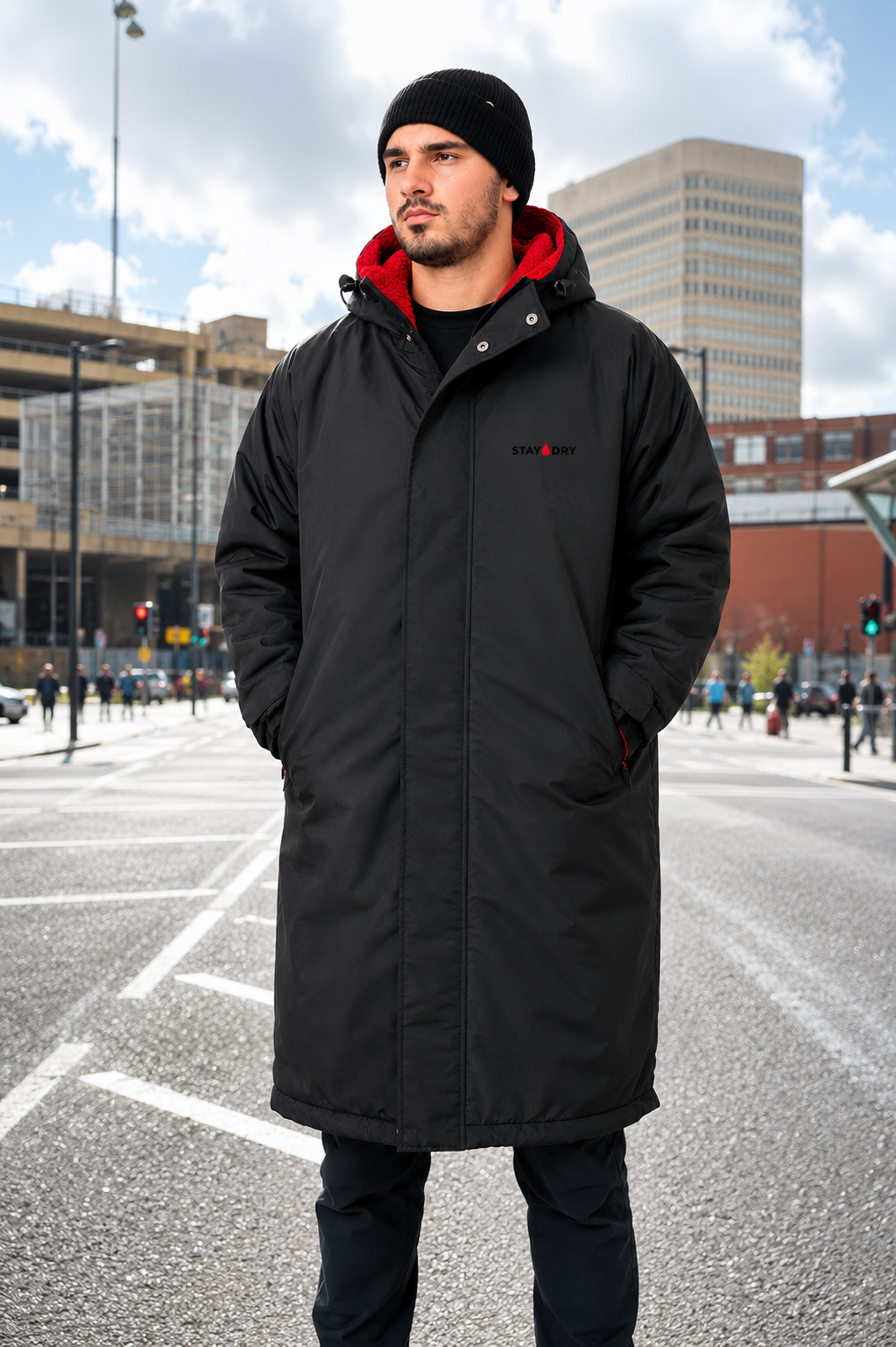 Mens Waterproof Football Coat - Rivalry Match Day, Red Fleece StayDry Coats