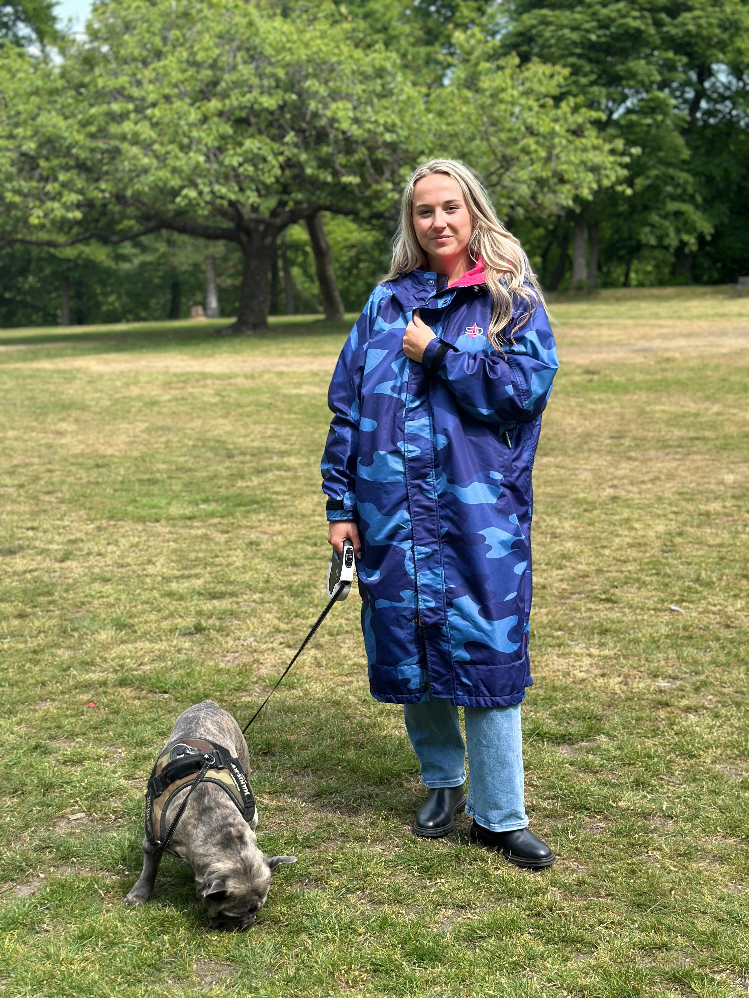 Women's Changing Robe-Stay Dry CamoLite Coat - Blue With Orange fleece StayDry Coats