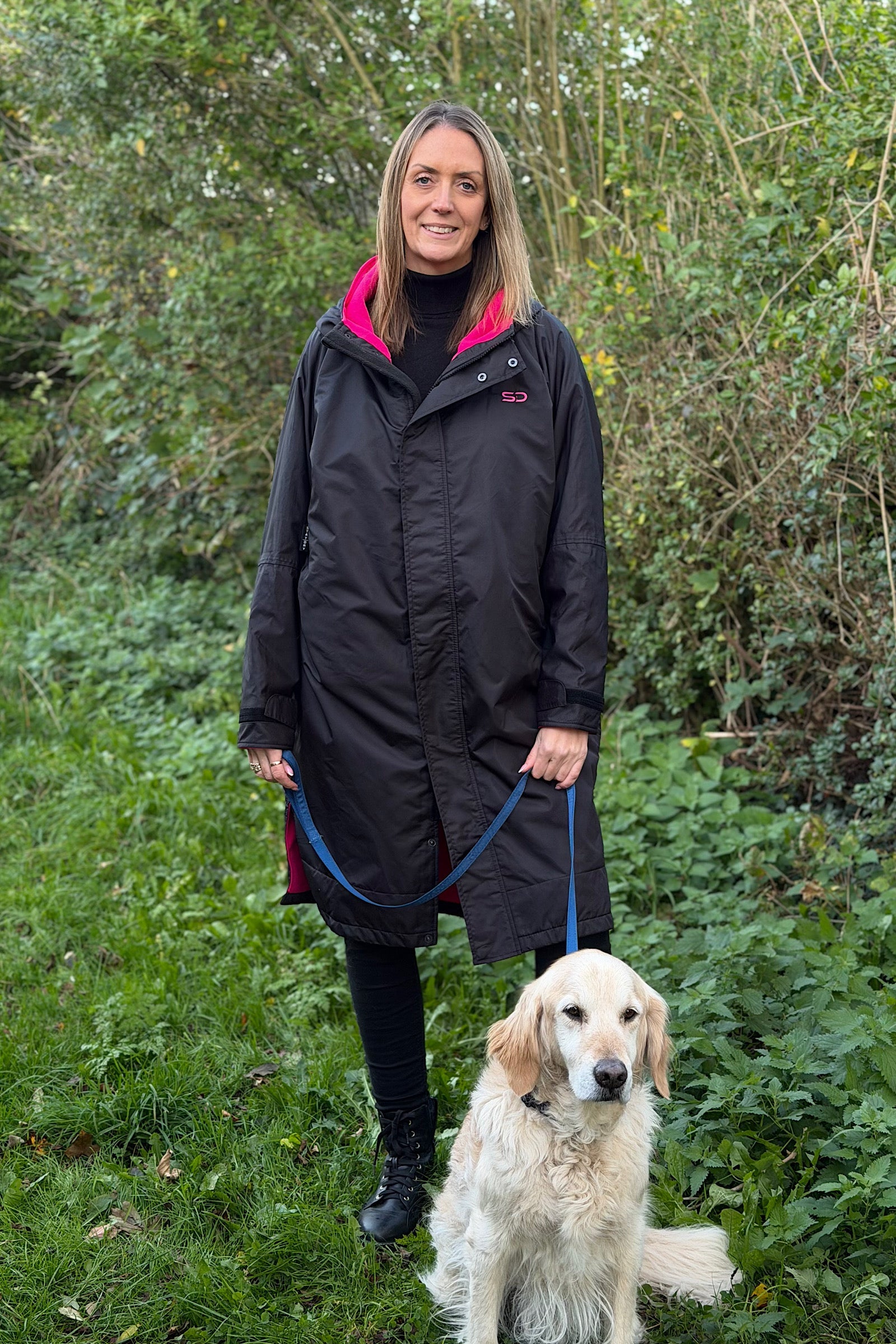 Women's Lightweight Dog walking Coat- Stay Dry Black-Pink Fleece StayDry Coats