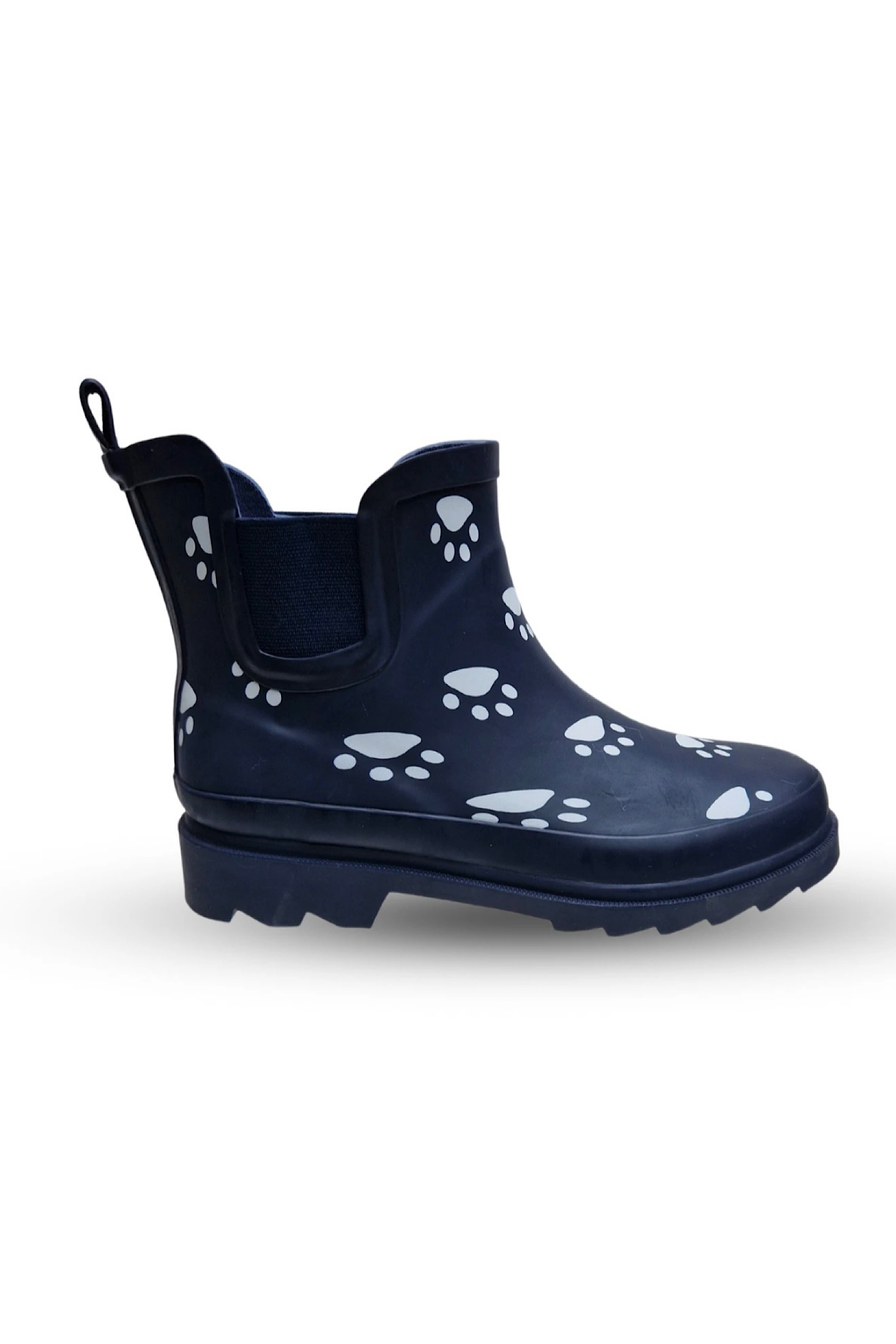 Women’s Waterproof Short Chelsea Wellies – Navy Dog Paw Print Stay Dry Coats