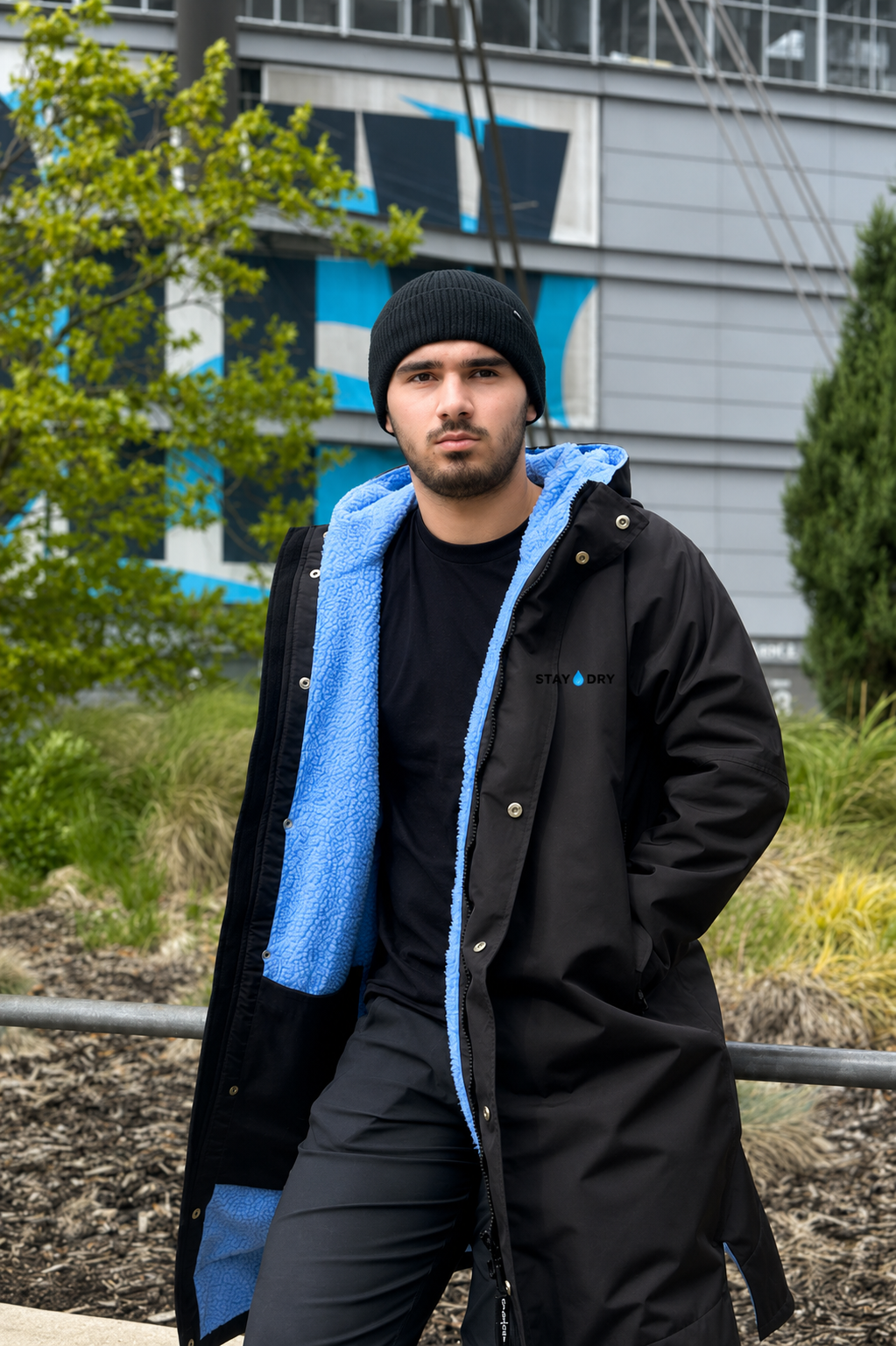 Mens Waterproof Football Coat - Rivalry Match Day, Blue Fleece StayDry Coats