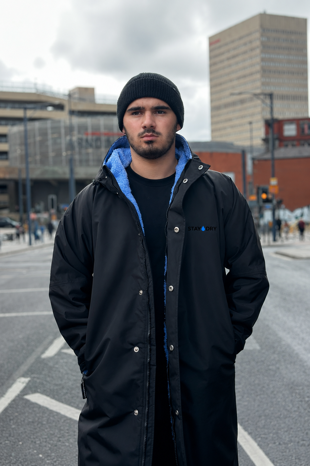 Mens Waterproof Football Coat - Rivalry Match Day, Blue Fleece StayDry Coats