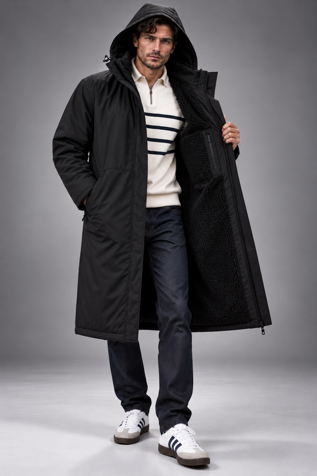 Men's Long Waterproof Football Coat – BLACKLINE Terrace Edition, Stay Dry Stay Dry Coats
