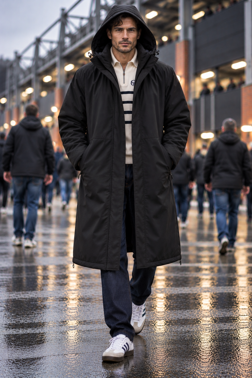 Men's Long Waterproof Football Coat – BLACKLINE Terrace Edition, Stay Dry Stay Dry Coats