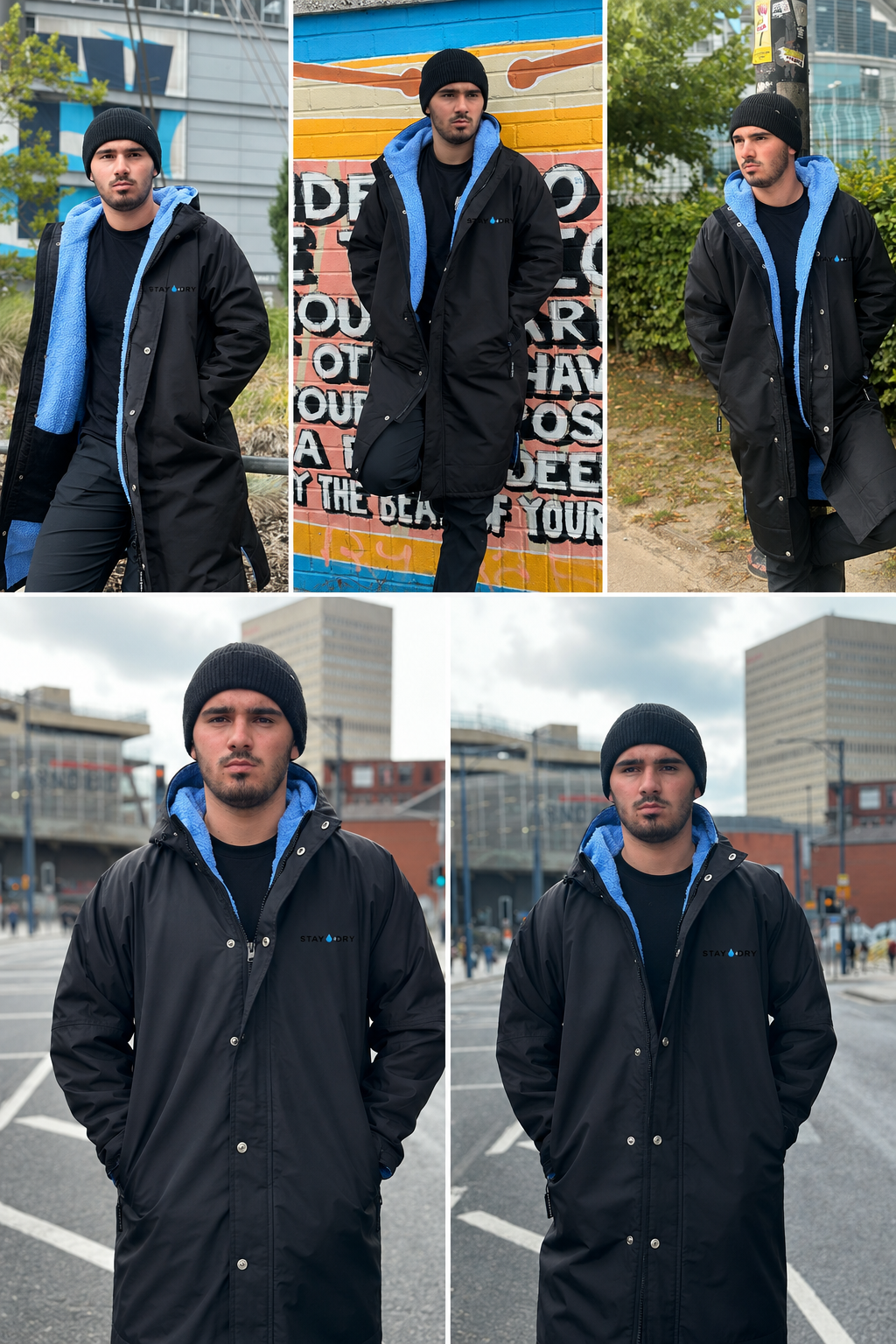 Mens Waterproof Football Coat - Rivalry Match Day, Blue Fleece StayDry Coats