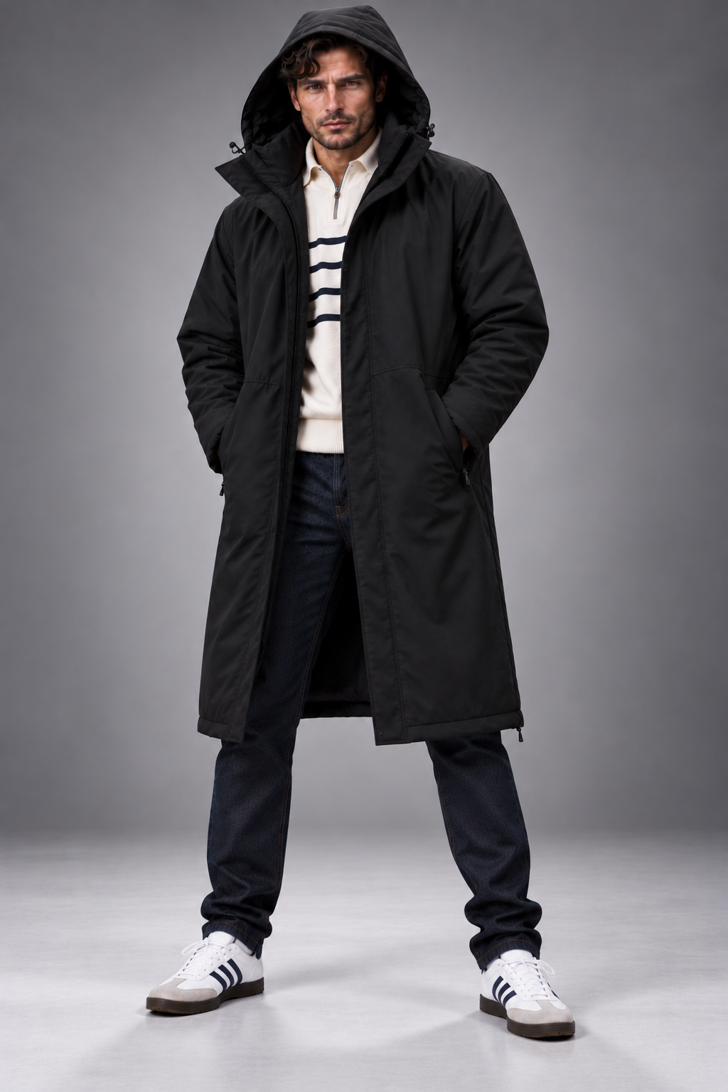 Men's Long Waterproof Football Coat – BLACKLINE Terrace Edition, Stay Dry Stay Dry Coats