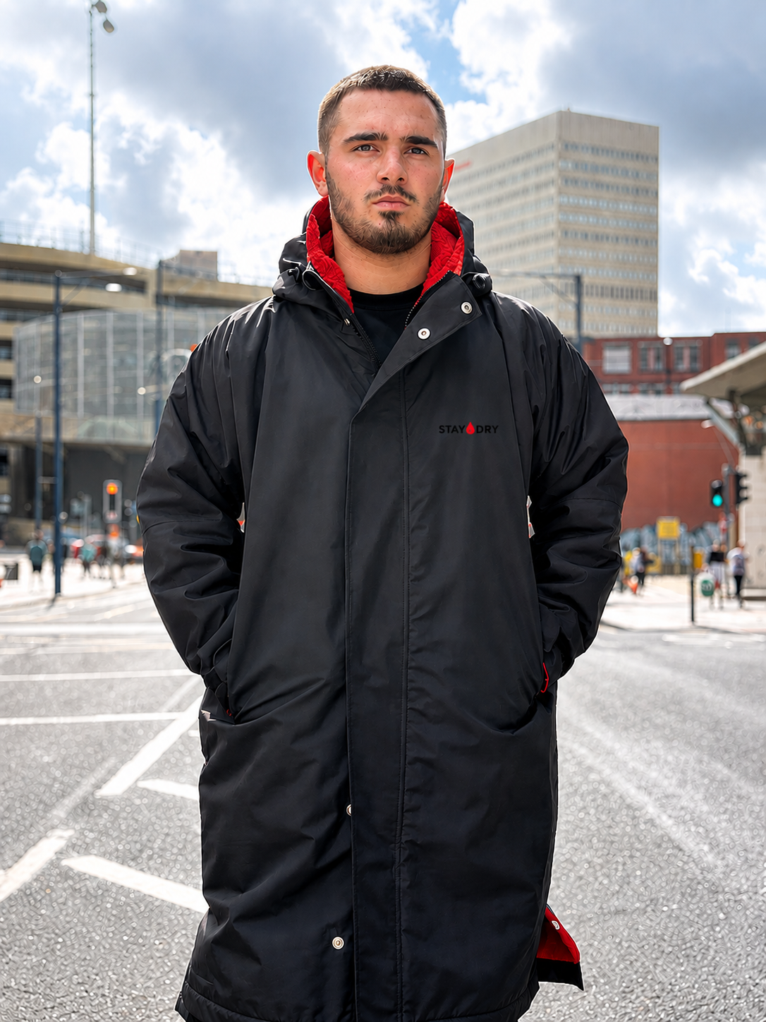 Mens Waterproof Football Coat - Rivalry Match Day, Red Fleece StayDry Coats