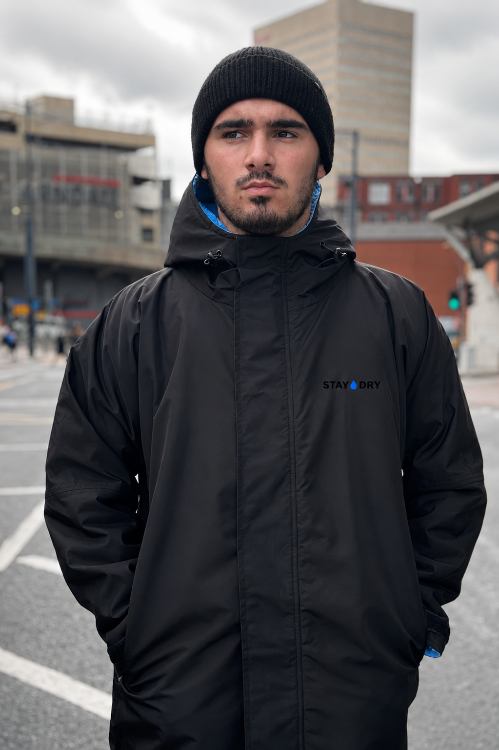 Mens Waterproof Football Coat - Rivalry Match Day, Blue Fleece StayDry Coats